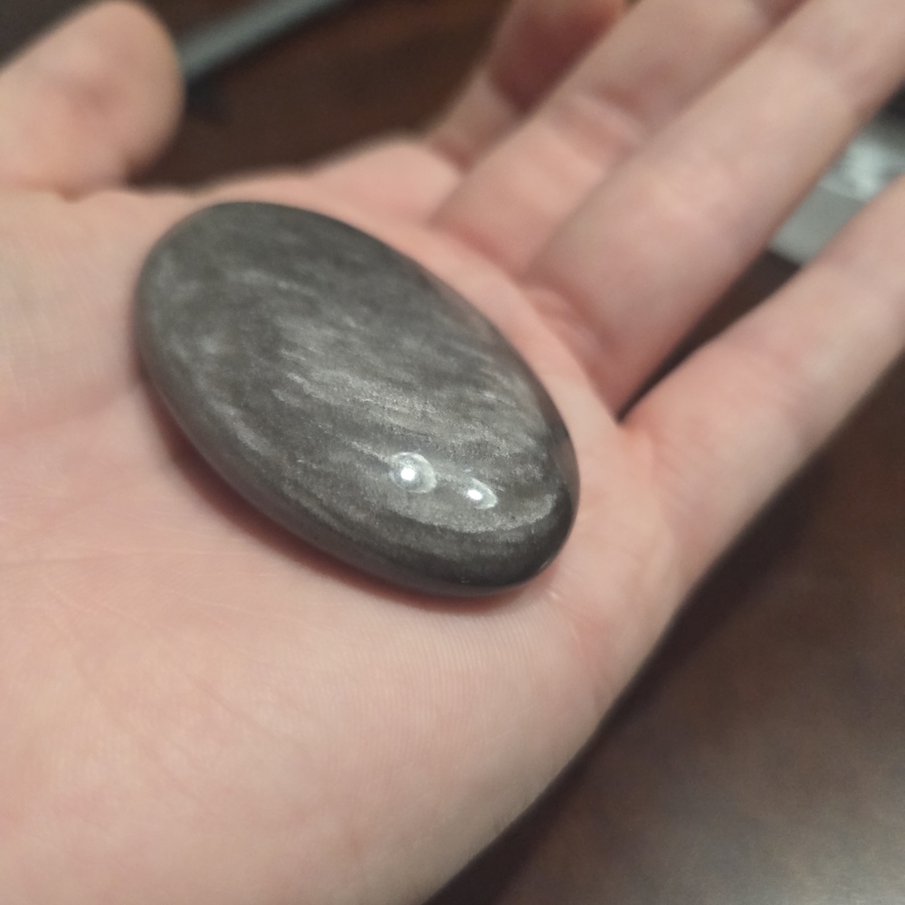Silver Sheen Obsidian Palmstone - Picture 7 of 16